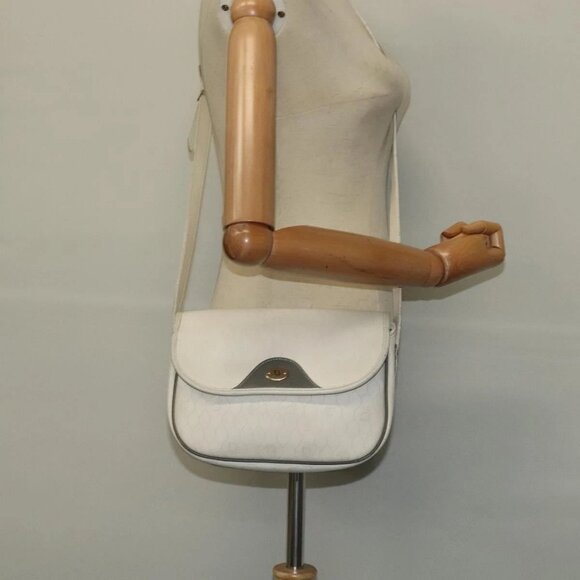 Christian Dior Honeycomb Canvas Shoulder Bag PVC White Gold Auth - Picture 1 of 16